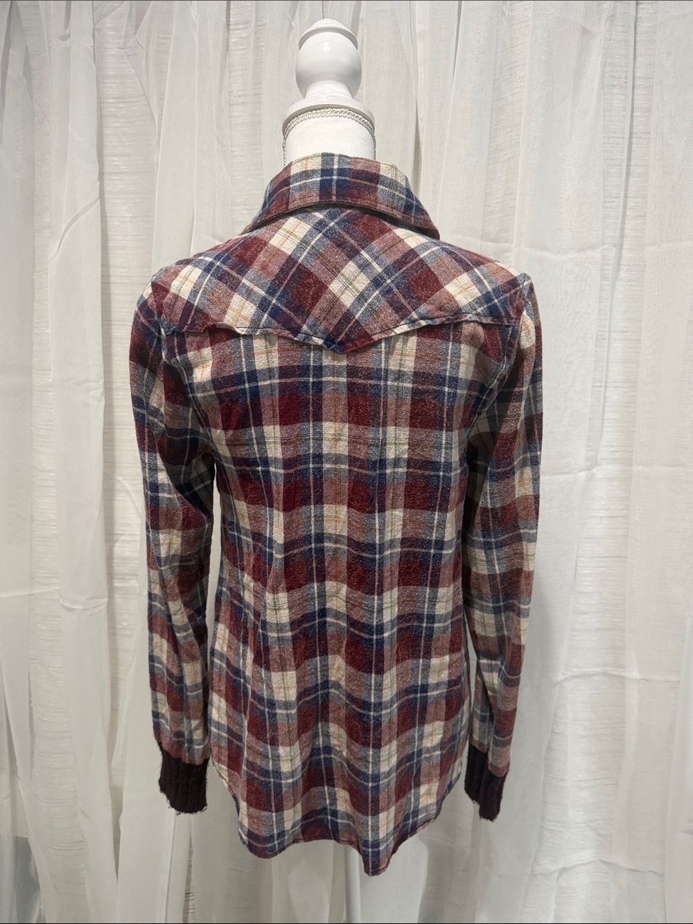 BKE Burgundy, Navy and Cream Plaid Button-Down Shirt - Picture 2 of 7